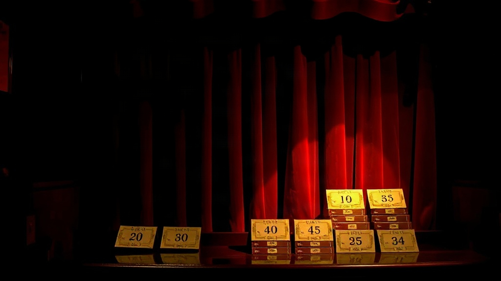 Theatrical cloakroom with burgundy velvet and gold-stamped tickets