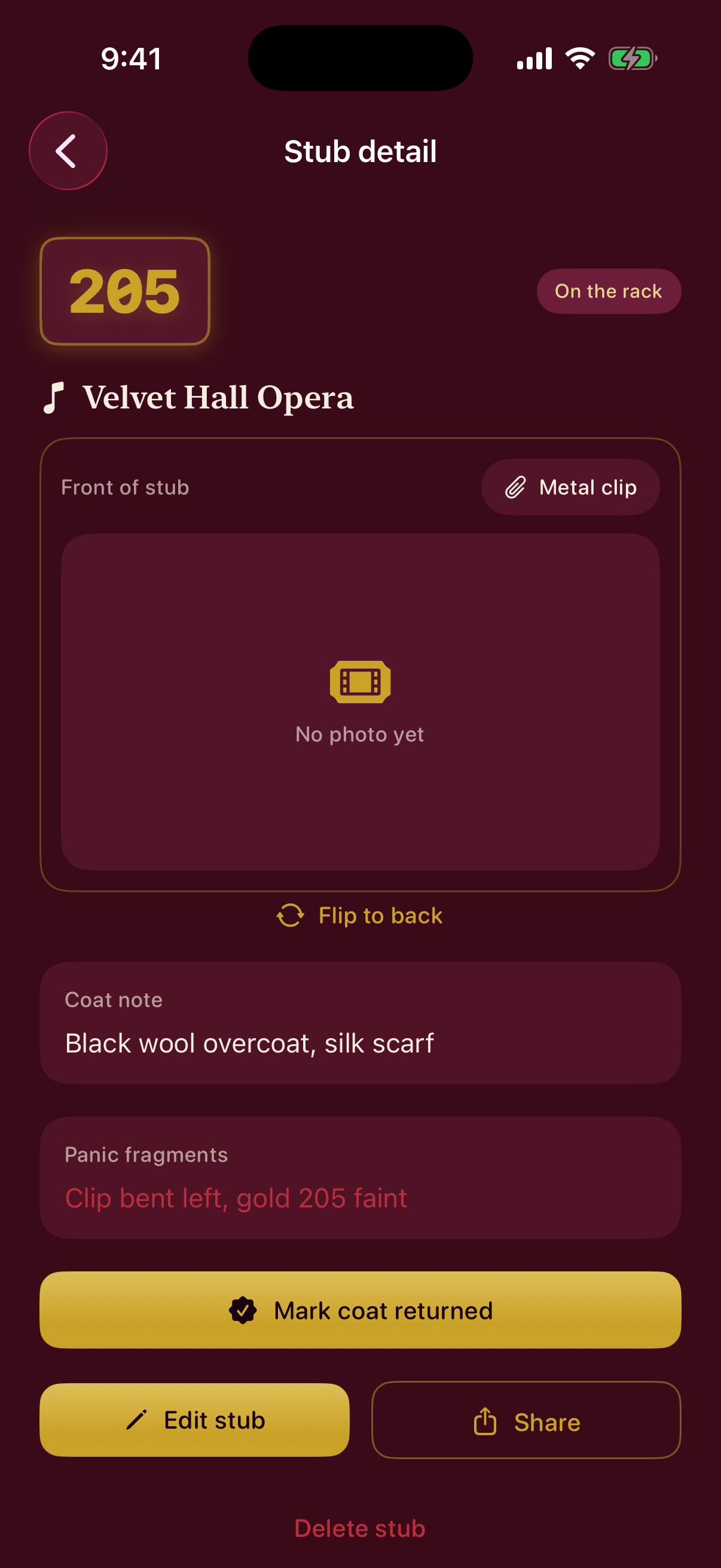 Stub detail with front and back photos