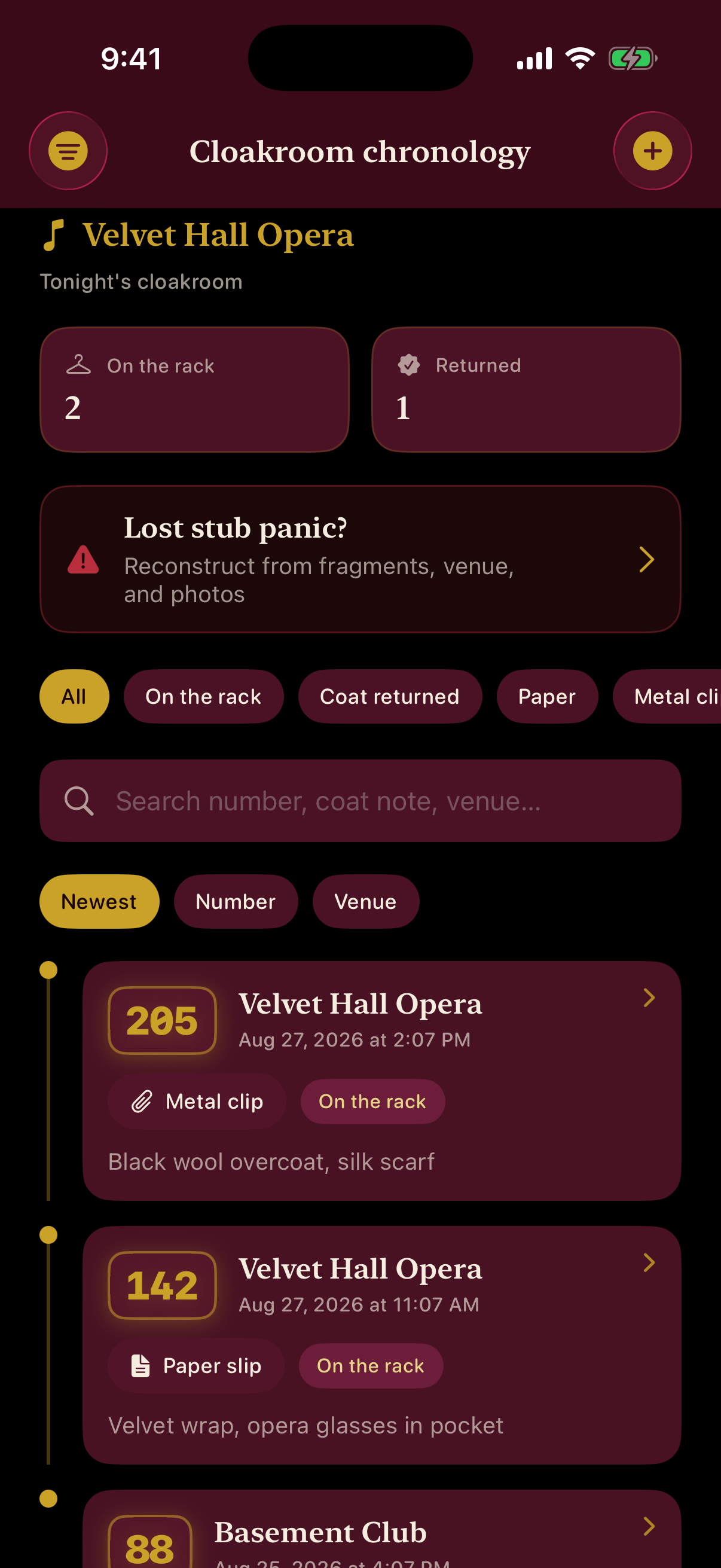 Cloakroom timeline feed